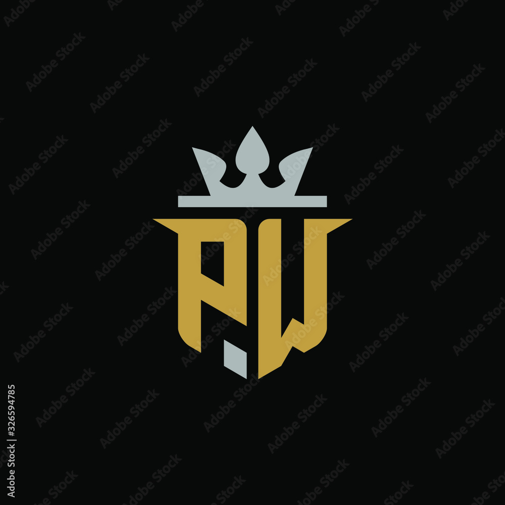 Initial Letter PW with Shield King Logo Design Initial Letter PW with Shield King Logo Design