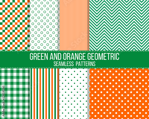 green and orange geometrical seamless pattern set
