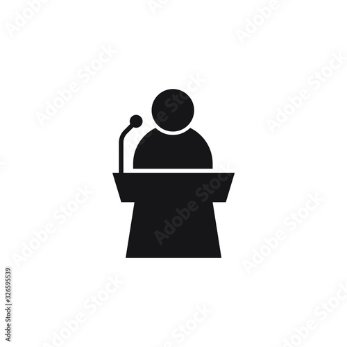 Orator speaking from tribune icon design. vector illustration