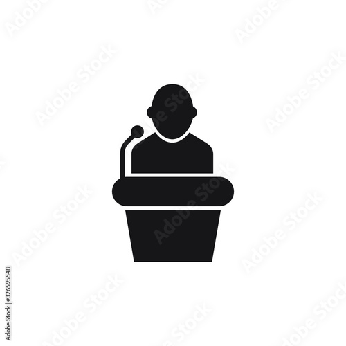 Orator speaking from tribune icon design. vector illustration
