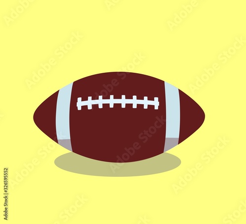 Vector illustration of a rugby ball with shadow and highlight. Isolated on yellow background 