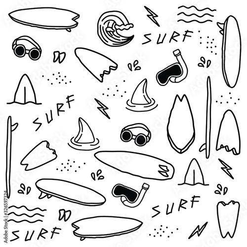 seamless surf equipment doodle art