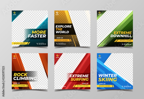 Extreme sport square banner template. Promotional banner for social media post, flyer and web banner