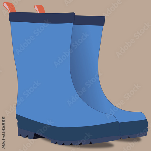 Blue rubber boots, protection against wet weather, vector
