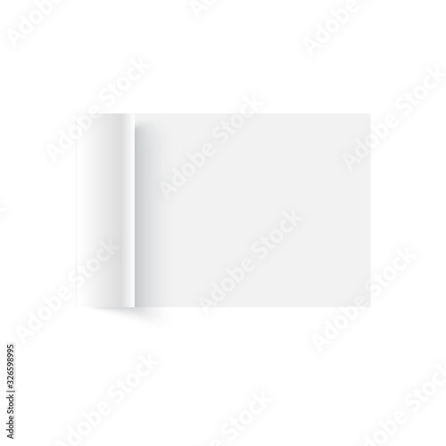 Blank open magazine template with rolled page. Vector © Rafael