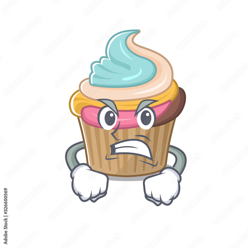Rainbow cupcake cartoon character style having angry face