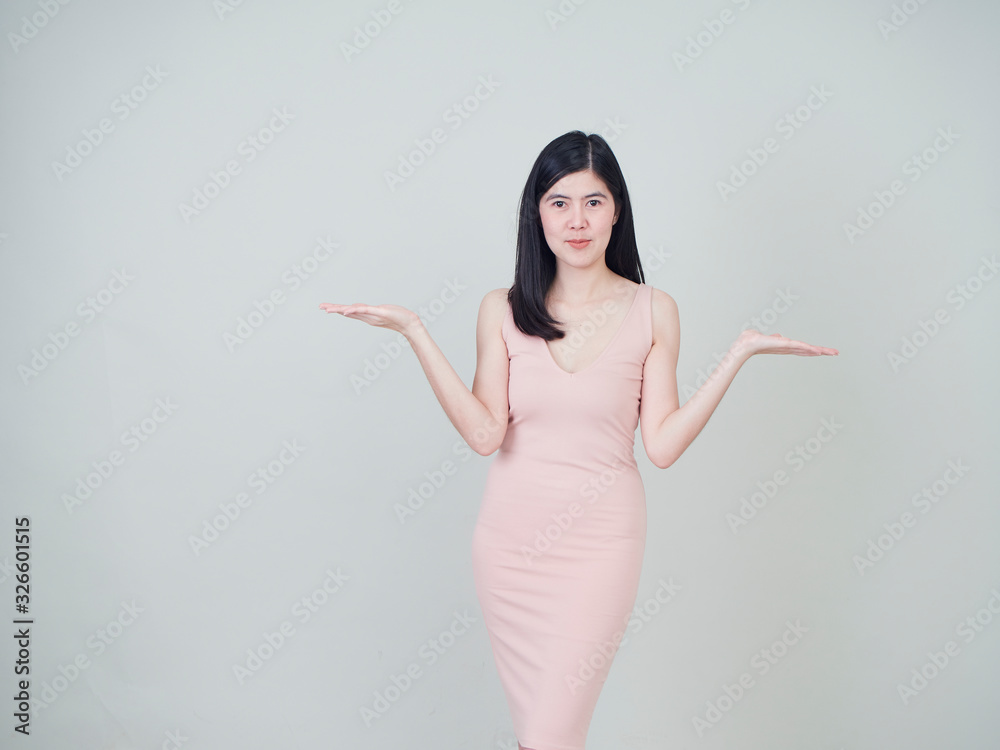 Woman showing copy space on a palm. Woman showing copy space on a palm.