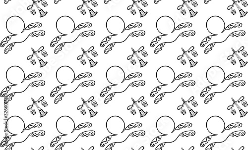 Vector black and white seamless pattern of Libra architect sign symbols and vintage antique hand-drawn scales. Zodiacal monochrome backdrop. Endless astrological texture.