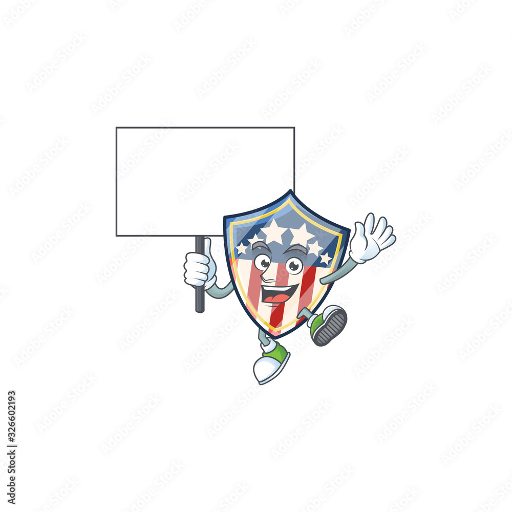 A picture of vintage shield badges USA cartoon character with board