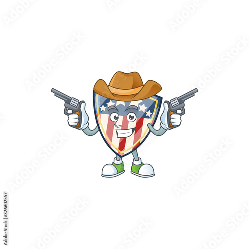 The brave of vintage shield badges USA Cowboy cartoon character holding guns