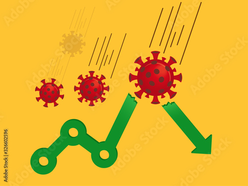 Stock Markets plunge from novel COVID-19 virus fear, world investment price fall down or collapse from outbreak of Coronavirus, stock market graph and chart arrow broken from Virus pathogen impact.