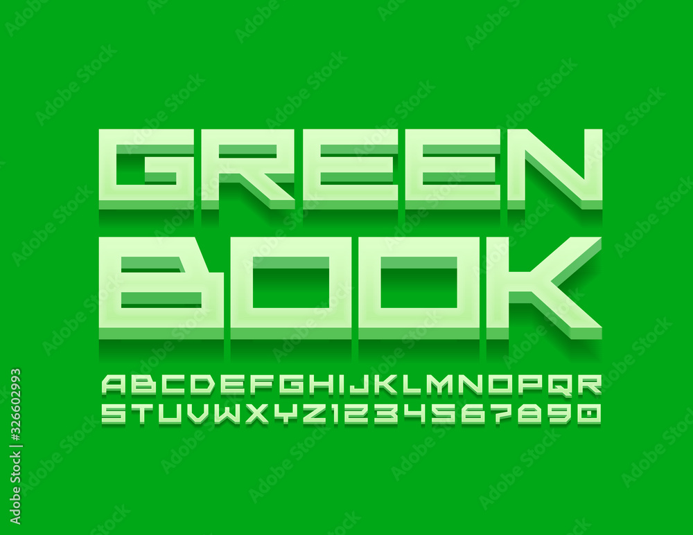Obraz premium Vector stylish logo Green Book. Modern 3D Font. Creative Alphabet Letters and Numbers.