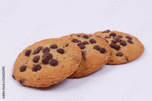 Top view of chocolate cookies isolated on a white background