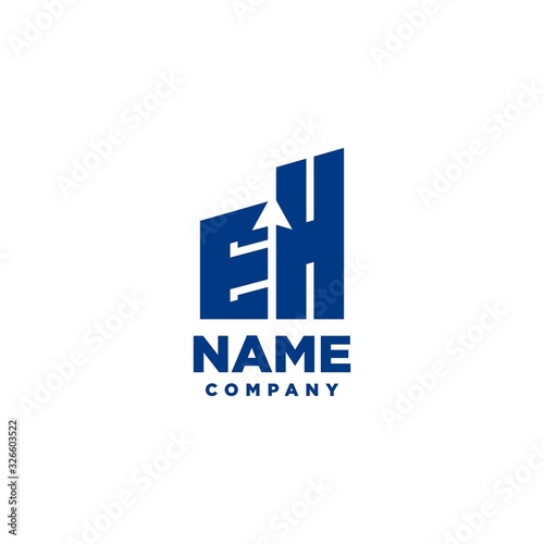 EH monogram logo with a negative space style arrow up design template