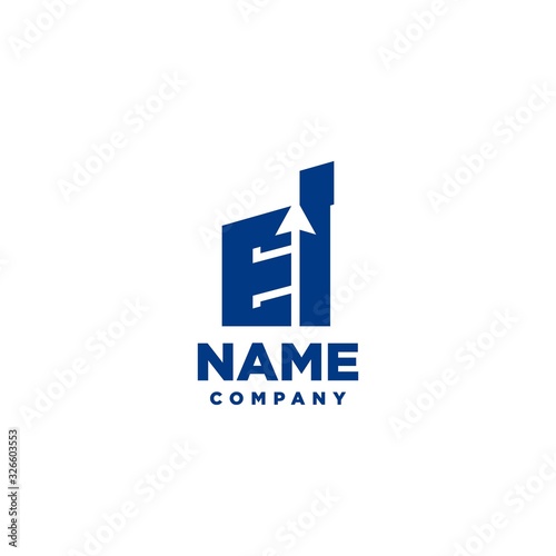 EI monogram logo with a negative space style arrow up design template