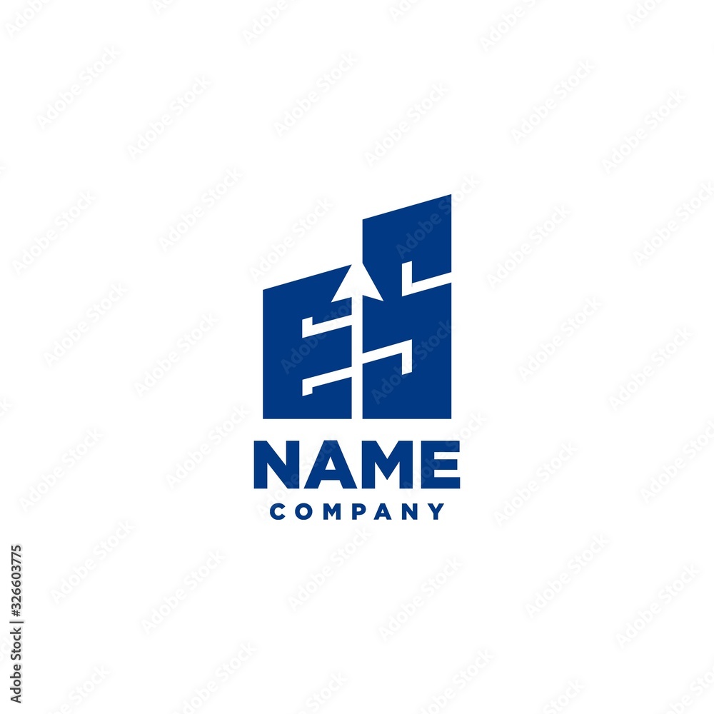 ES monogram logo with a negative space style arrow up design template ES monogram logo with a negative space style arrow up design template