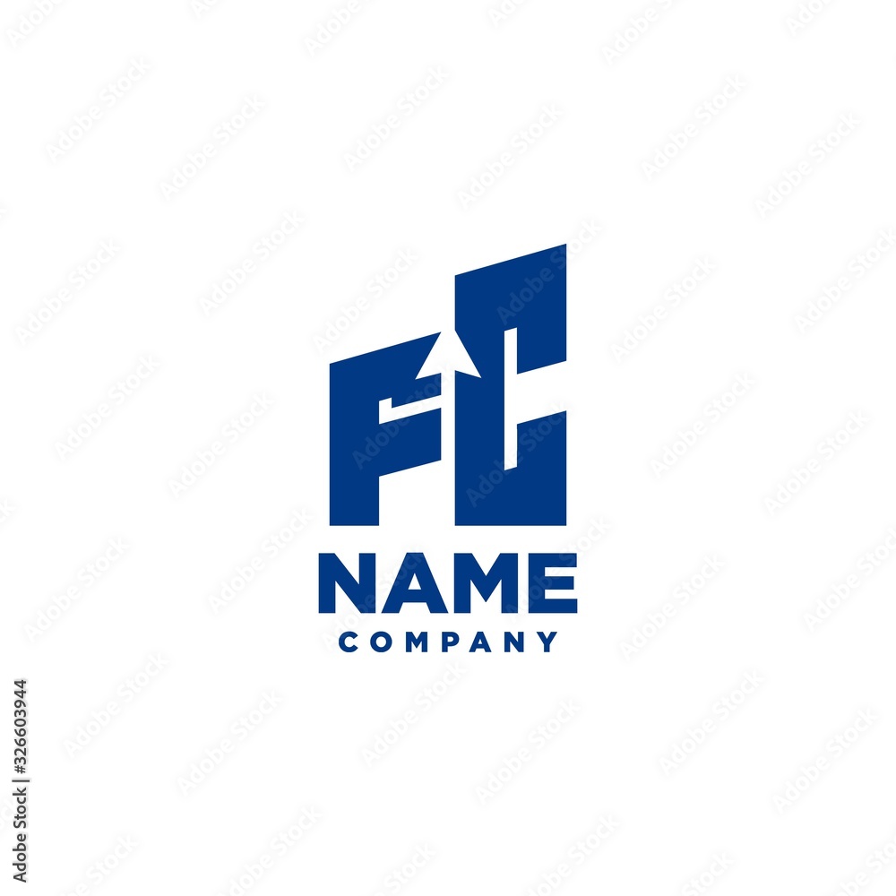 FC monogram logo with a negative space style arrow up design template