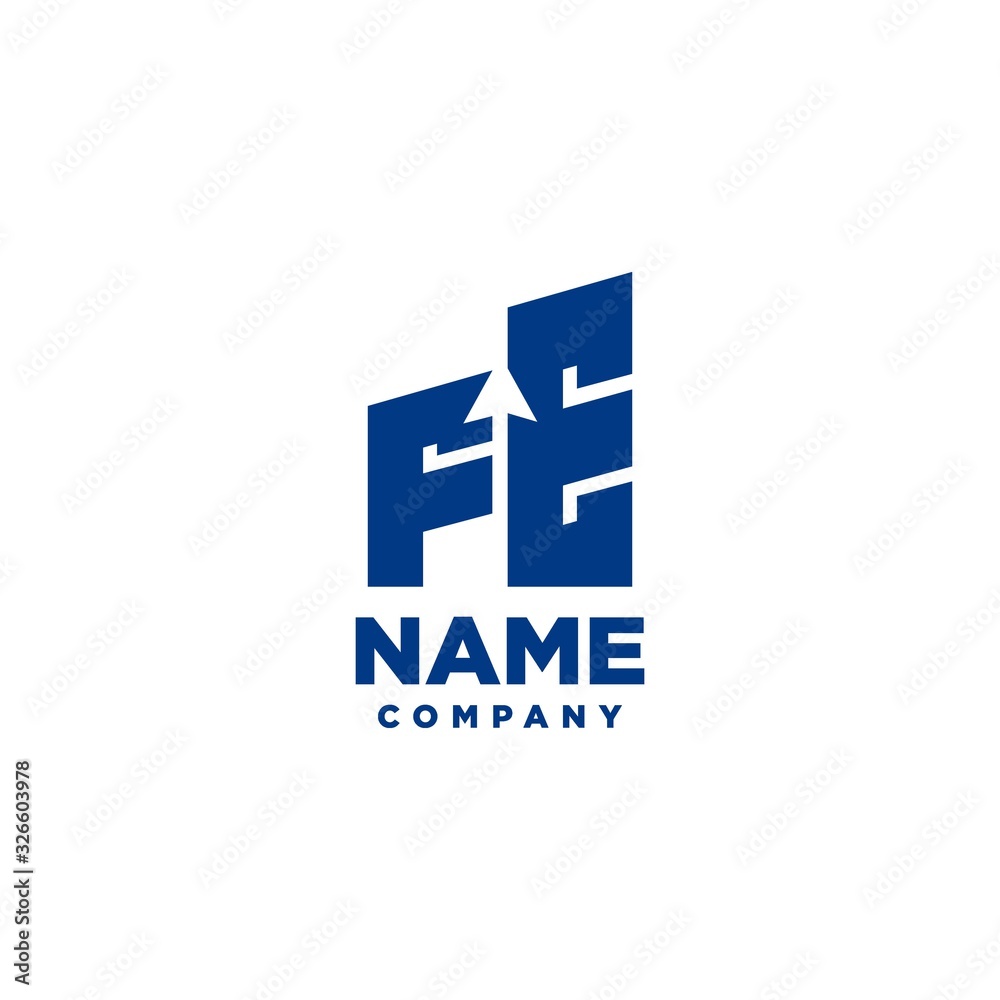 FE monogram logo with a negative space style arrow up design template