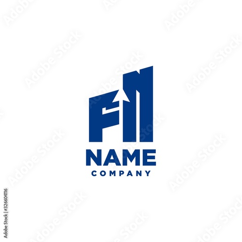 FN monogram logo with a negative space style arrow up design template