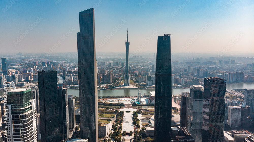 aerial view of Canton Tower, and the CBD of GUangzhou(Canton). 