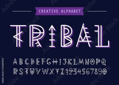 Vector Geometric Tribal font. English Ethnic Alphabet