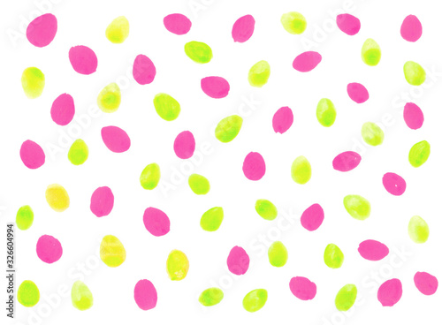 Simple spring background with watercolor eggs and dots. Happy Easter. Hand drawn  light  soft  pastel