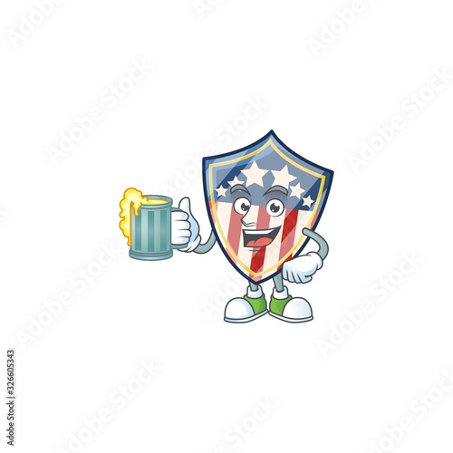 Smiley vintage shield badges USA mascot design holding a glass of beer