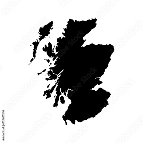 Scotland map vector, isolated on white background. Black template, flat earth.  Simplified, generalized with round corners.