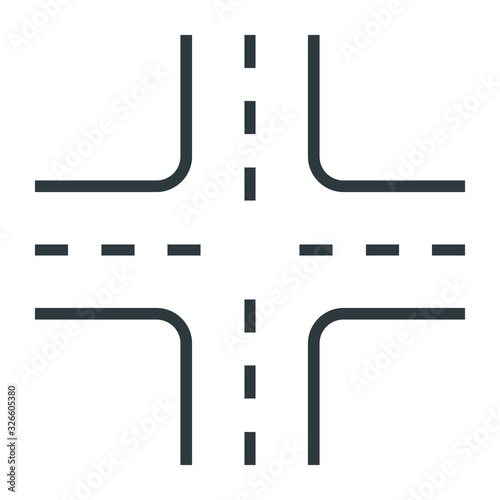 crossroad black line icon on white background
