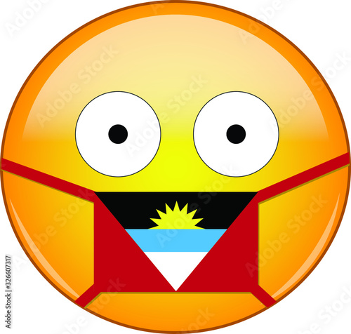 Yellow scared emoji in Antiguan and Barbudan medical mask protecting from SARS, coronavirus, bird flu and other viruses, germs and bacteria and contagious disease Antigua and Barbuda 