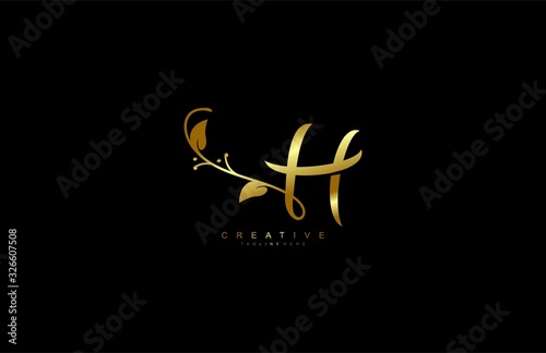 Letter H Logotype Linked Simple Monogram Flourishes Gold Color