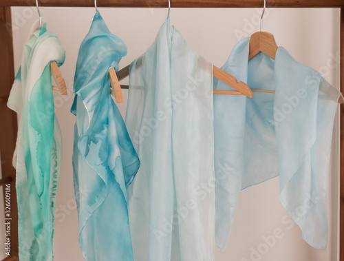  silk scarves- pastel tone - bright blue color