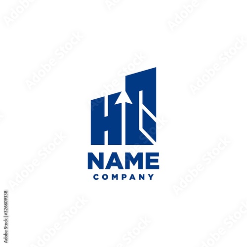 HQ monogram logo with a negative space style arrow up design template