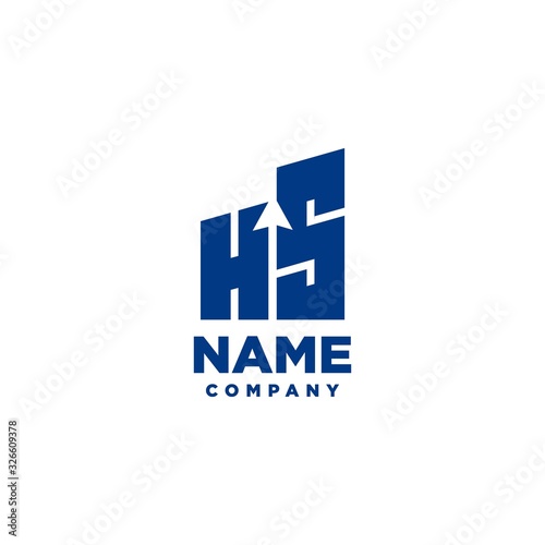 HS monogram logo with a negative space style arrow up design template