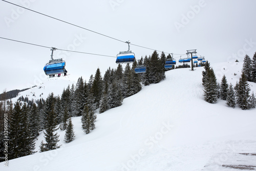 Scenery landscape in winter ski resort on a sunny day, snowy winter
