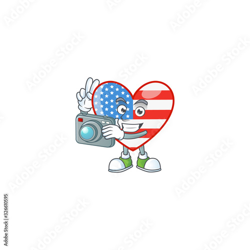 A independence day love Photographer cartoon character in action with a camera