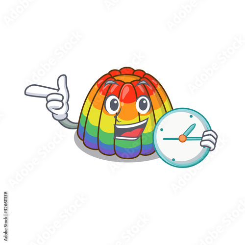 cartoon character concept rainbow jelly having clock
