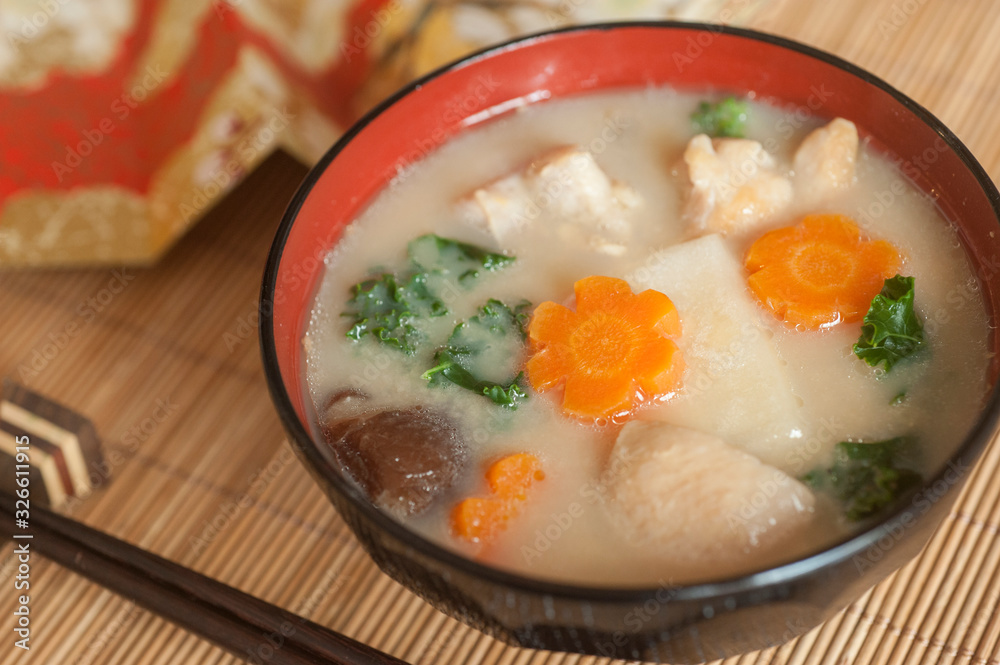 Japanese New Year Traditional Food, Ozo-ni, Osyogatsu soup with mochi Japanese New Year Traditional Food, Ozo-ni, Osyogatsu soup with mochi
