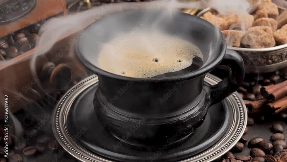 Hot espresso coffee with smoke Hot espresso coffee with smoke