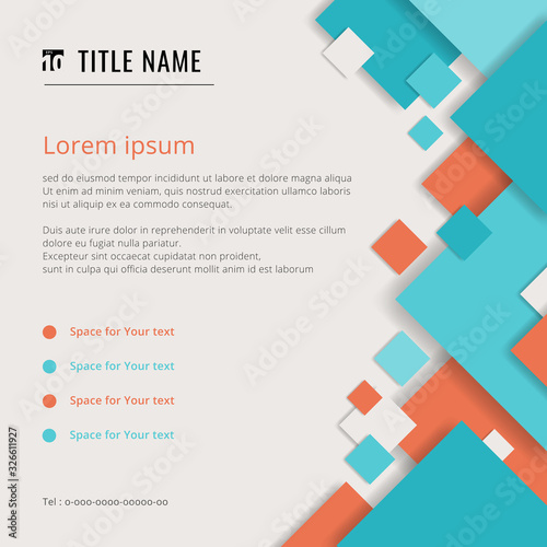 Cover modern template blue and orange geometric square pattern overlay on white background with space for your text.