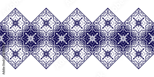Tile border pattern vector seamless. Ceramic retro ornament texture. Portuguese azulejos, sicily italian majolica, mexican talavera, spanish mosaic, moroccan, damask, delft dutch motifs.