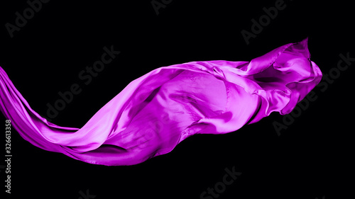 Smooth elegant purple transparent cloth isolated on black background.