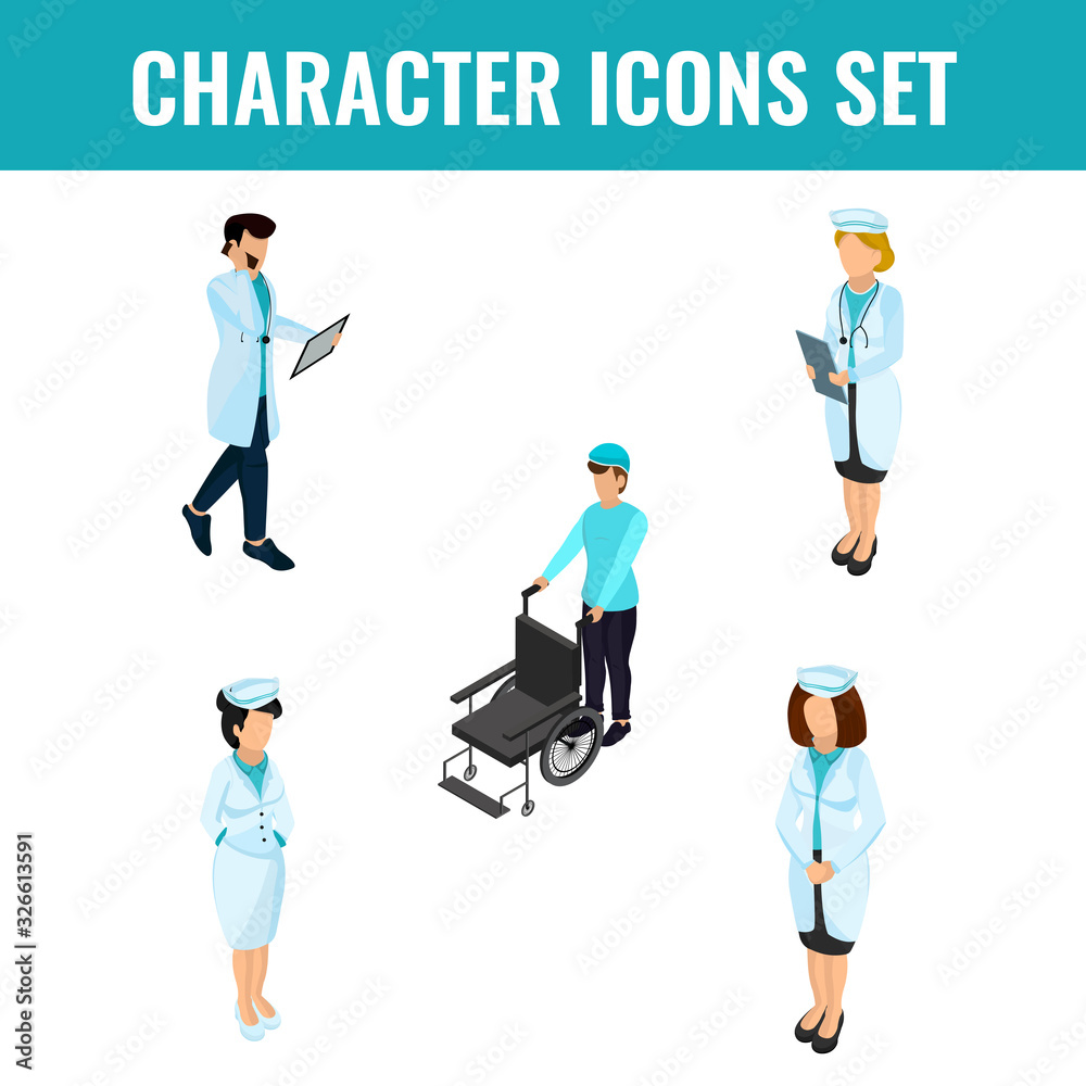 Healthcare Character Set as Doctor, Nurse, Ward Boy on White Background.