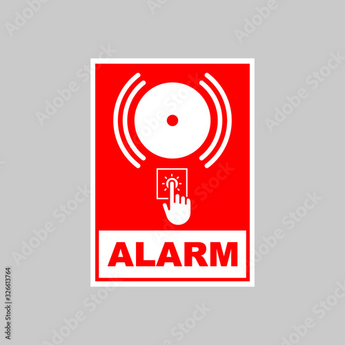 Illustration design of alarm sign with bell and hand shape white color