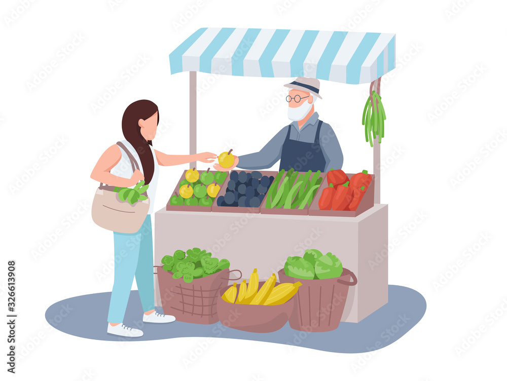 Veggies and fruits seller and buyer flat color vector faceless characters.  Vegetable market, greengrocery, organic products isolated cartoon  illustration for web graphic design and animation Stock Vector | Adobe Stock