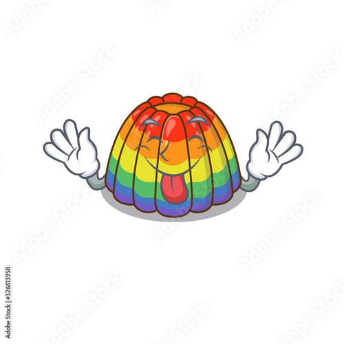 Funny rainbow jelly mascot design with Tongue out