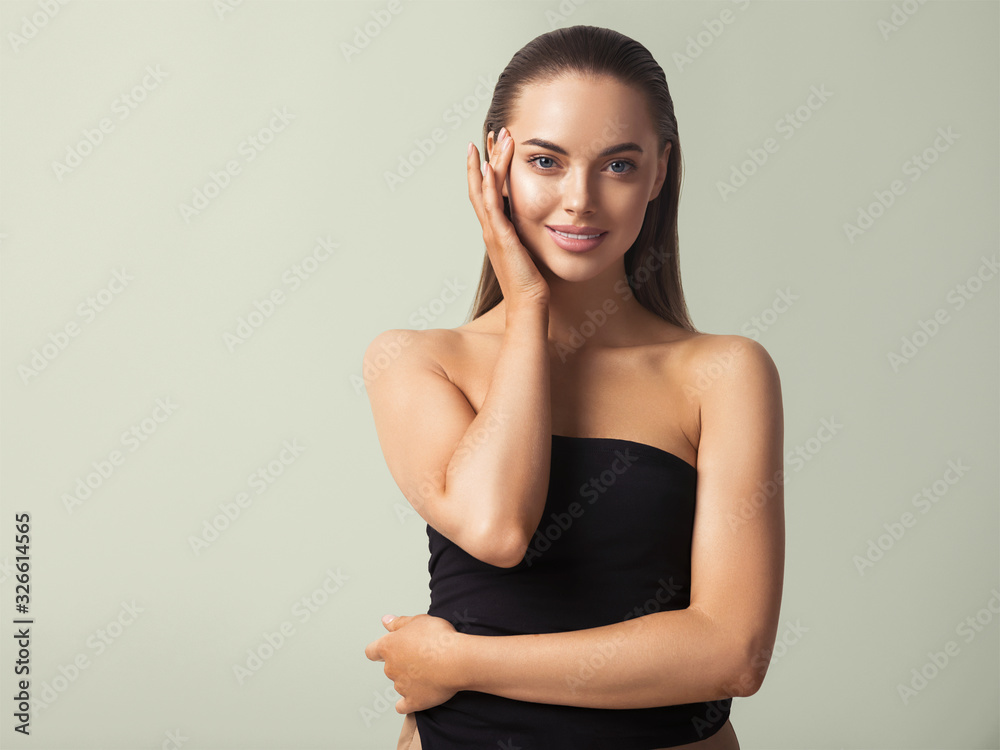 Beautiful woman model healthy beauty long hair and clean skin natural fashion skin care concept