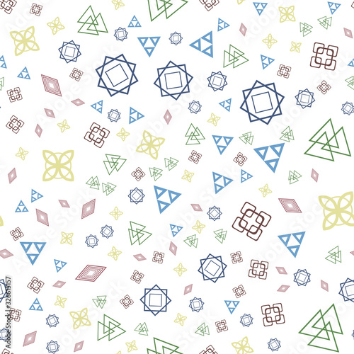 Colorful pattern with different shapes objects. Texture background for textile, print, paper, fabric background, wallpaper