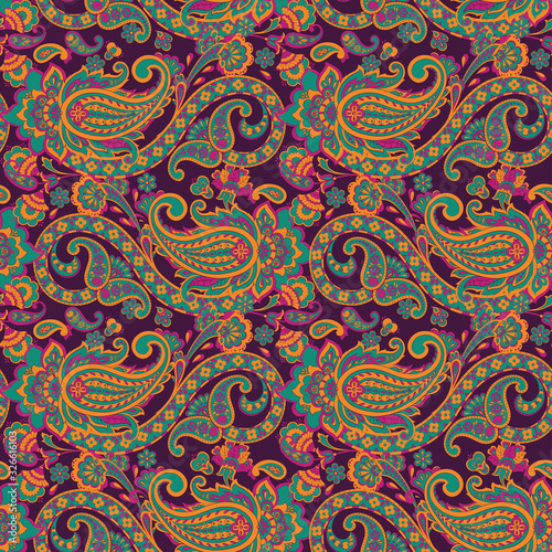 Paisley Floral oriental ethnic Pattern. Seamless Vector Ornament. Ornamental motifs of the Indian fabric patterns.