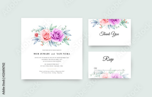 Wallpaper Mural Wedding card set template with romantic floral watercolor Torontodigital.ca